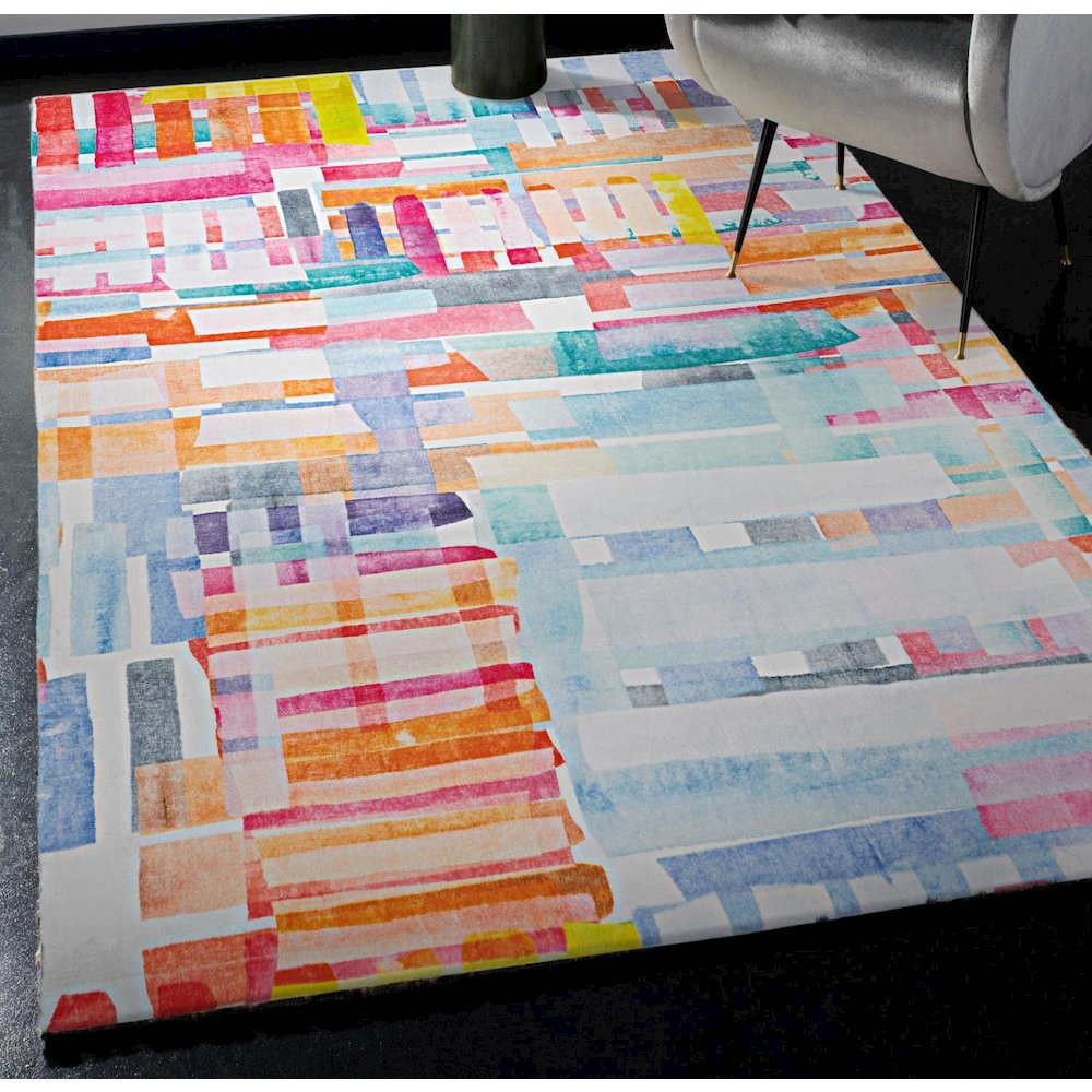 Motif Printed Faux Rabbit Swatch Pink Blue 5x7, Rug