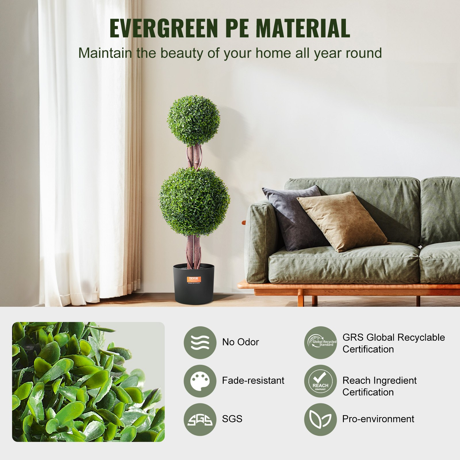 VEVOR Artificial Boxwood Topiary Tree, 36 inch Tall (2 Pieces), Double Ball Faux Topiary Trees, Faux Plant w/ Extra Leaves & Pot & Small Decoration, UV Rated Set for Home Decor Indoor/Outdoor