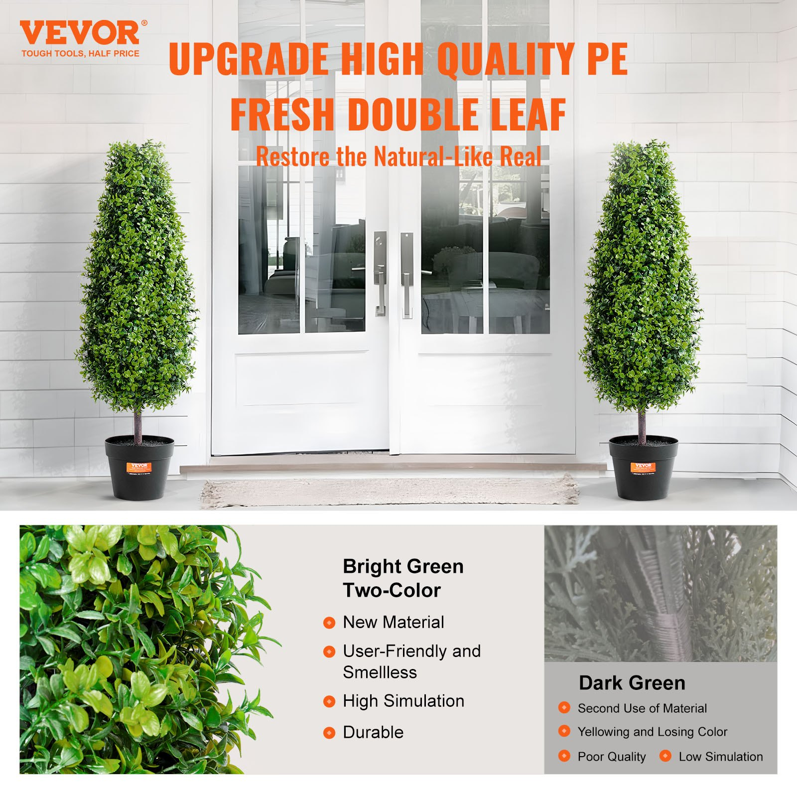 VEVOR Artificial Boxwood Topiary Tree, 36 inch Tall (2 Pieces), Faux Topiary Trees, Green Faux Plant w/ Extra Leaves & Pot & Small Decoration, UV Rated Greenery Set for Home Decor Indoor/Outdoor