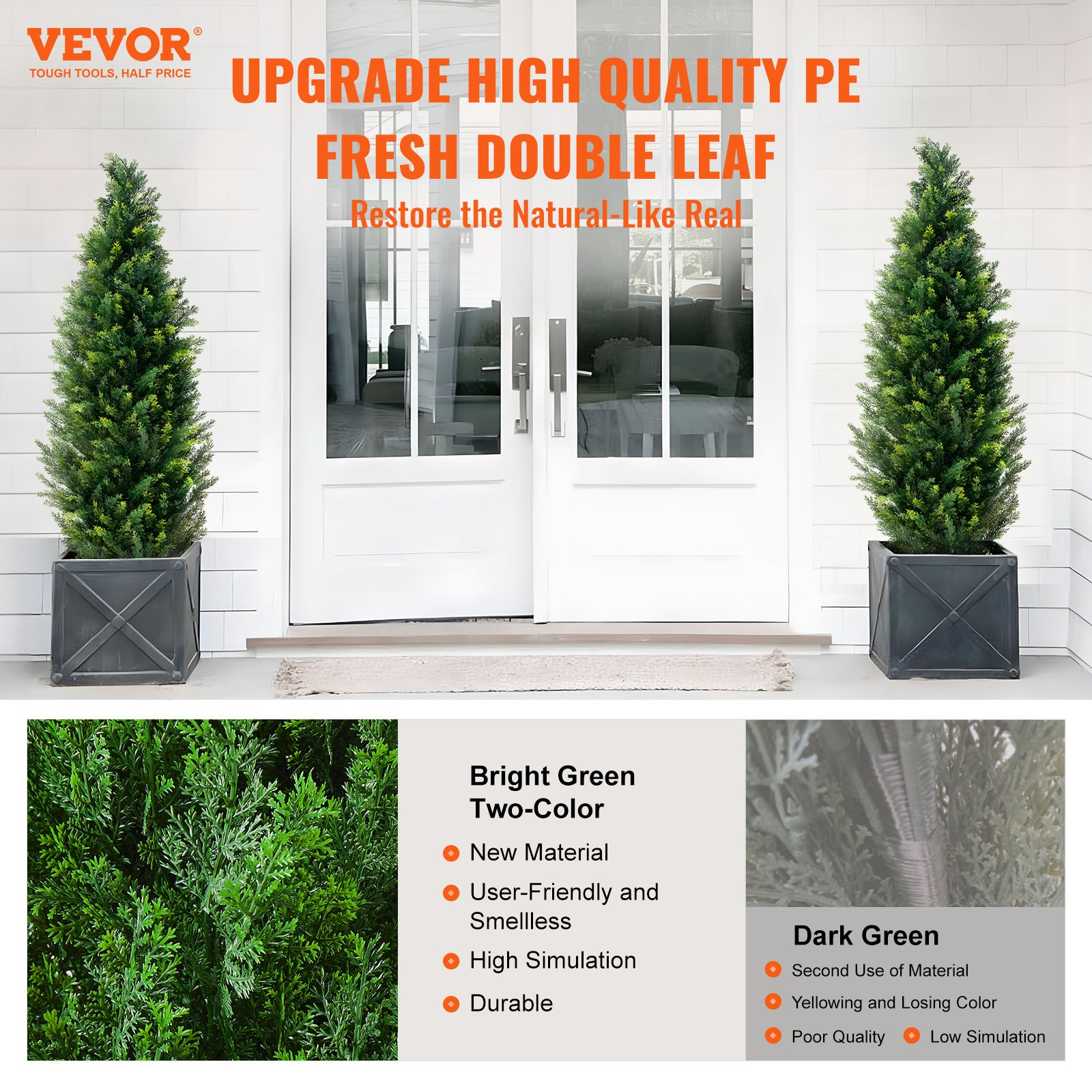 VEVOR Artificial Cedar Topiary Tree, 48 inch Tall (2 Pieces), with Extra Leaves & Pot Faux Evergreen Fake Pine Cypress Trees Plant, UV Rated Artificial Greenery Set for Home Decor Indoor/Outdoor