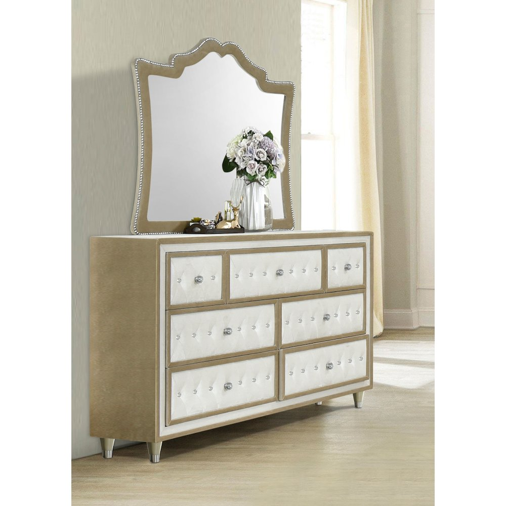 Antonella 7-Drawer Upholstered Dresser with Mirror in Ivory French Provincial Style