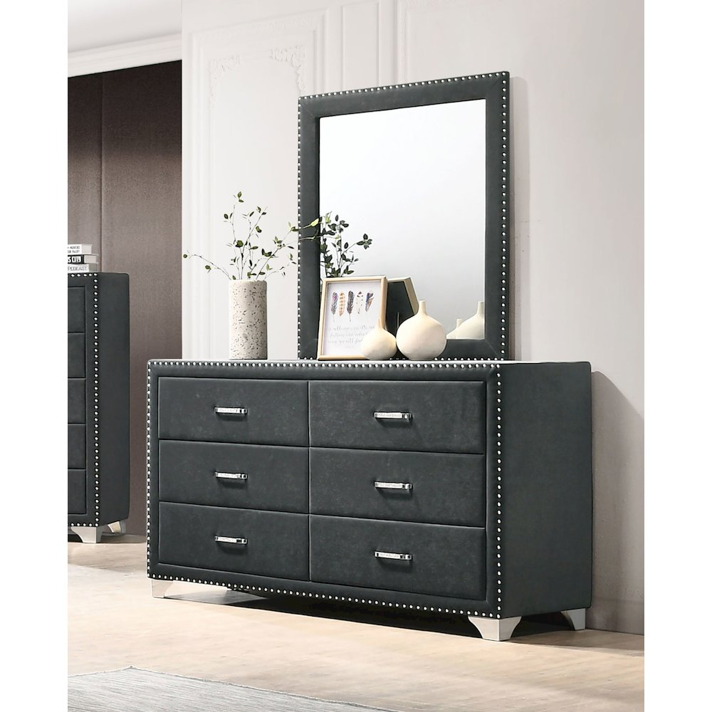 Melody 6-drawer Upholstered Dresser with Mirror Grey