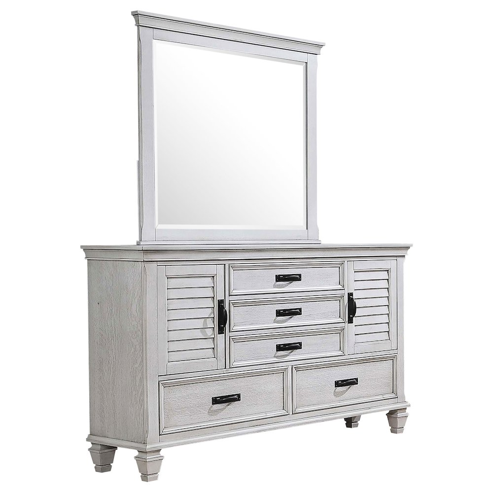 Franco 5-Drawer Dresser with Mirror in Distressed White New Zealand Pine