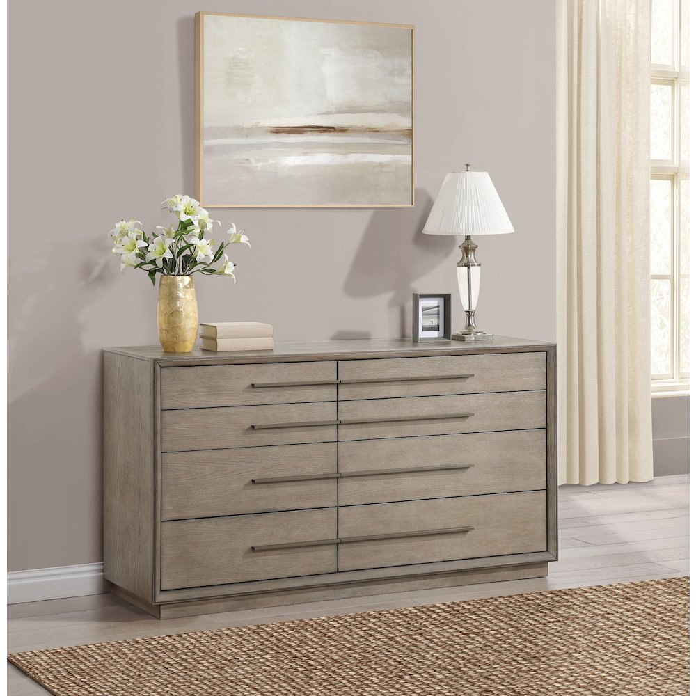 Durango 8-Drawer Double Dresser in Washed Oak with Asymmetric Design