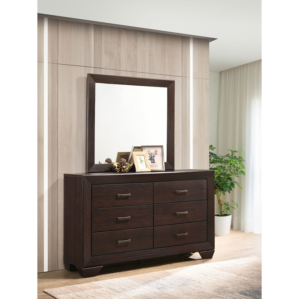 Kauffman 6-Drawer Dresser with Mirror in Dark Cocoa Finish