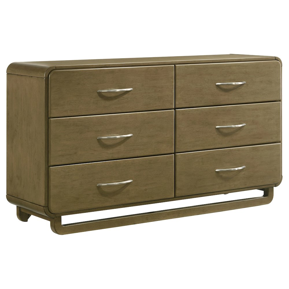 Amsbury 6-Drawer Dresser Cabinet in Nutmeg with Matte Nickel Hardware