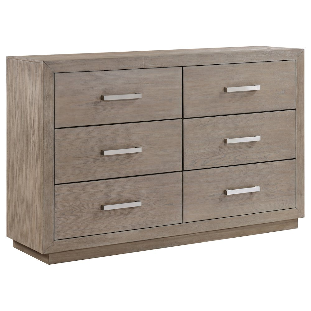 Kenora Modern 6-Drawer Dresser in Barley Brown with Chrome Bar Pulls