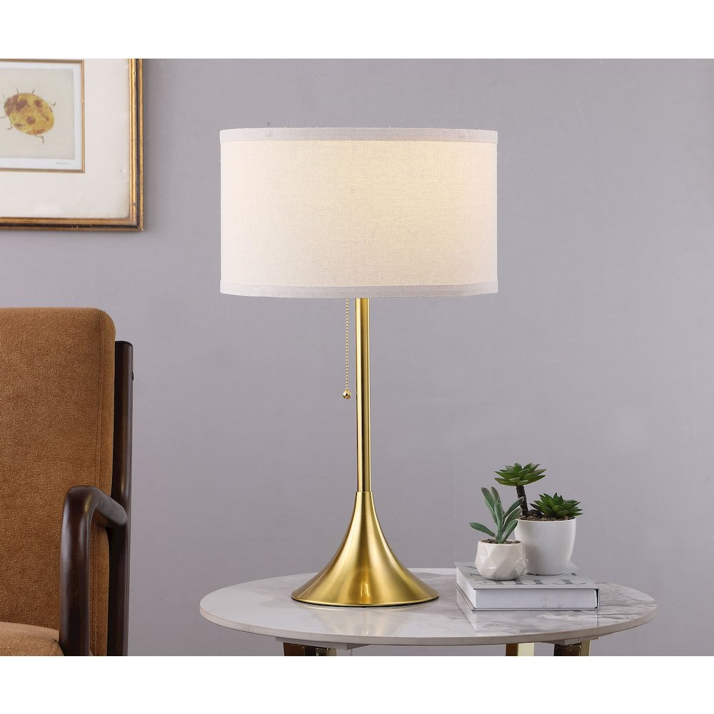 Elmira 24" Gold Metal Table Lamp with Beige Drum Shade – Modern Home Accent Lighting
