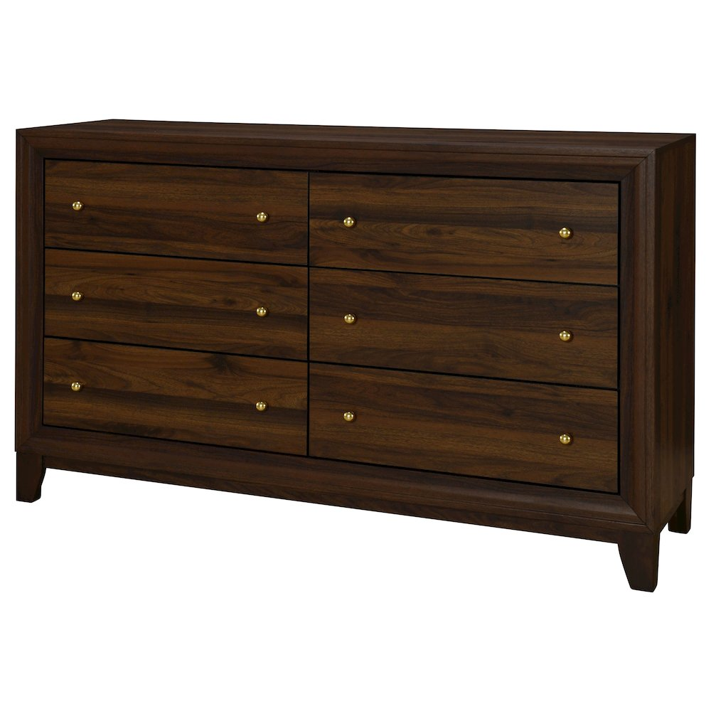 Welsley Modern 6-Drawer Bedroom Dresser in Walnut Wood Grain
