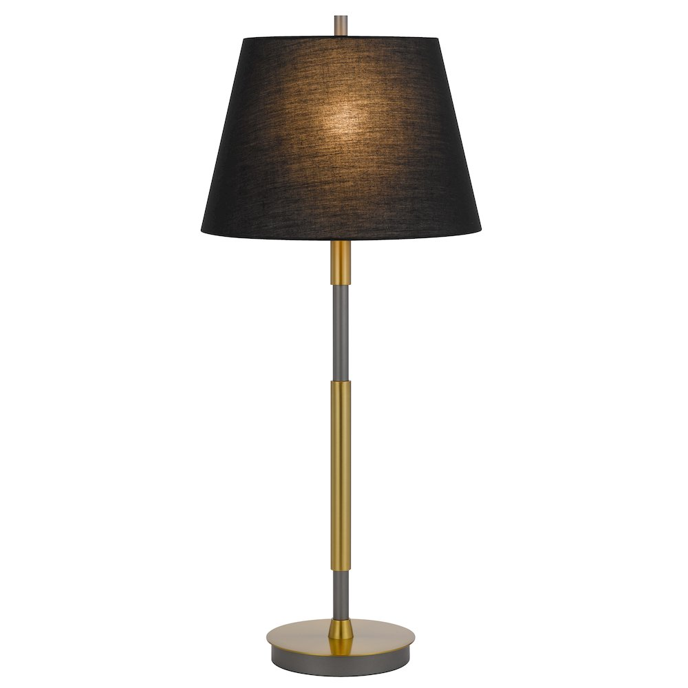 Ciudad 150W Two-Tone Metal Table Lamp with Hardback Fabric Shade – Dark Silver Grey & Antique Brass