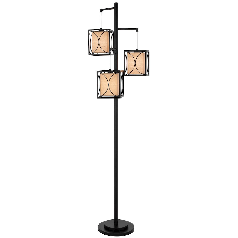 Lantern 60W x 3 Metal Floor Lamp with Framed Fabric Shades