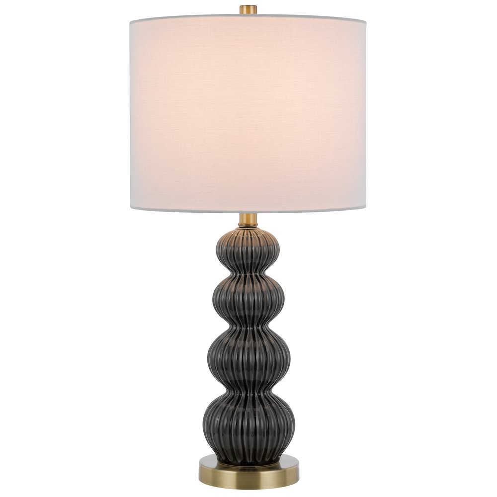 Carlisle 100W Stacked Orb Ceramic Table Lamp Set – Dark Grey Enamel with White Fabric Shades (Pair)