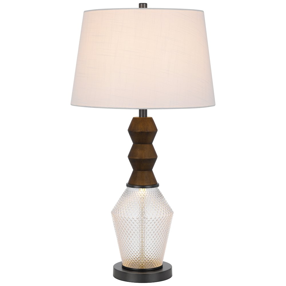 Harlan 100W LED Metal & Glass Table Lamp with Night Light – Diamond Pattern Glass Base, 3-Way