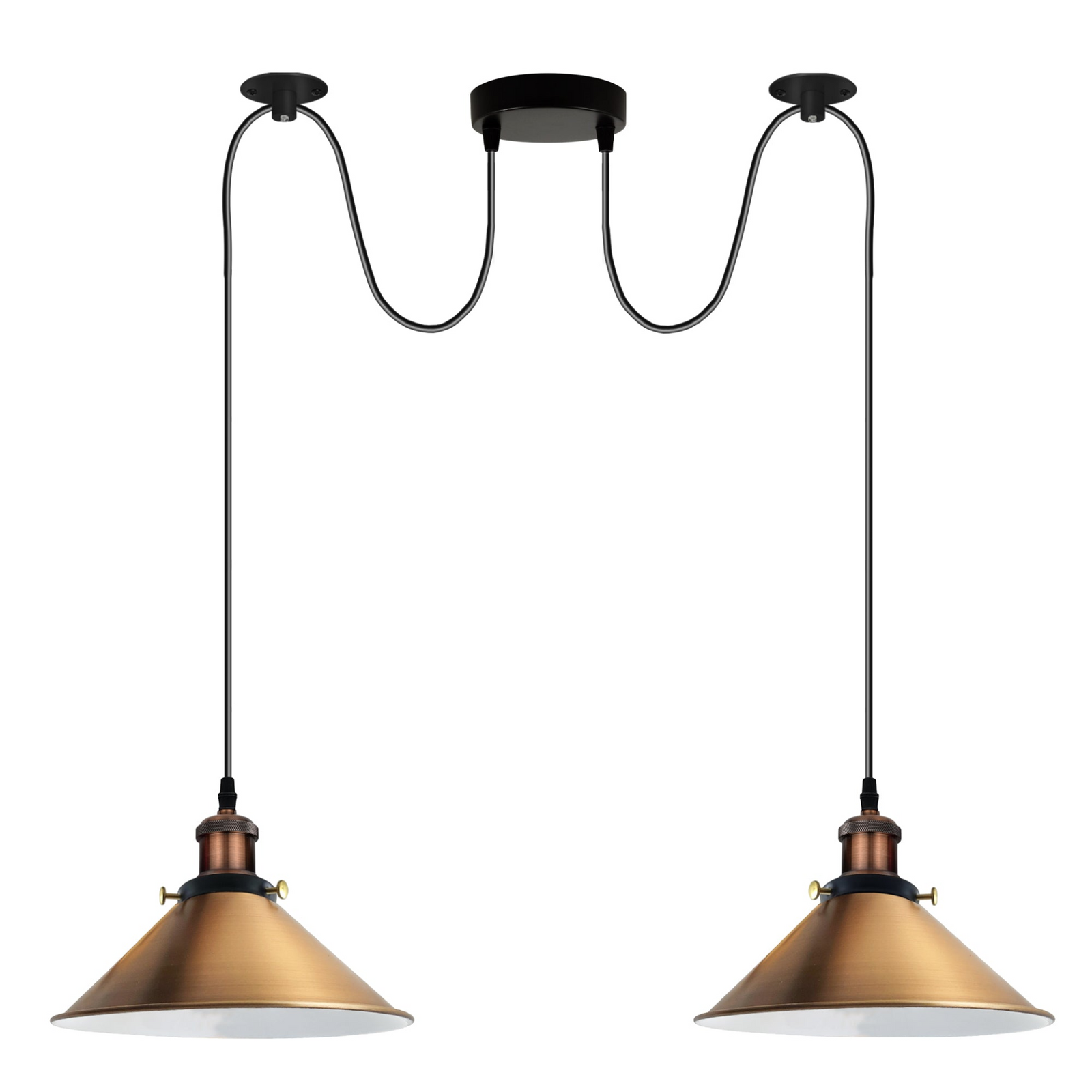 Yellow Brass 2-Light Retro Industrial Pendant Ceiling Lamp – E27 Hanging Fixture