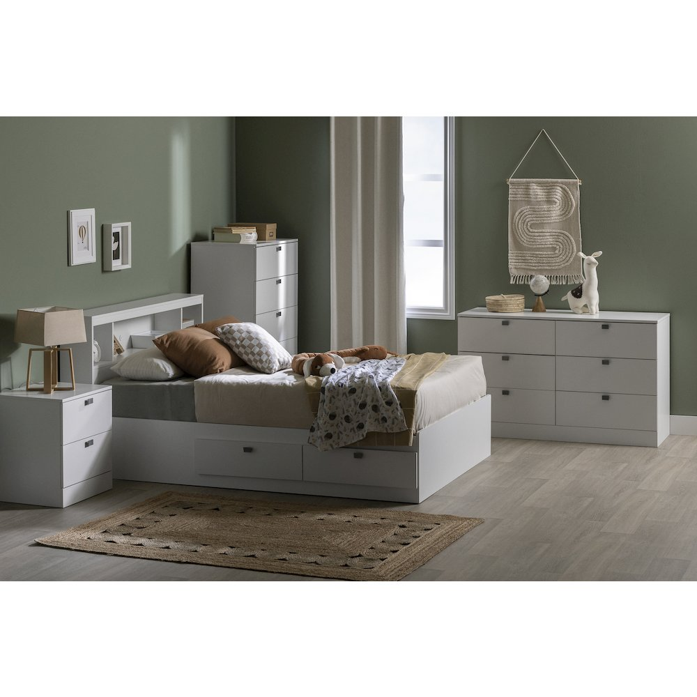 Spark 6-Drawer Kids Dresser in Pure White with Metal Handles