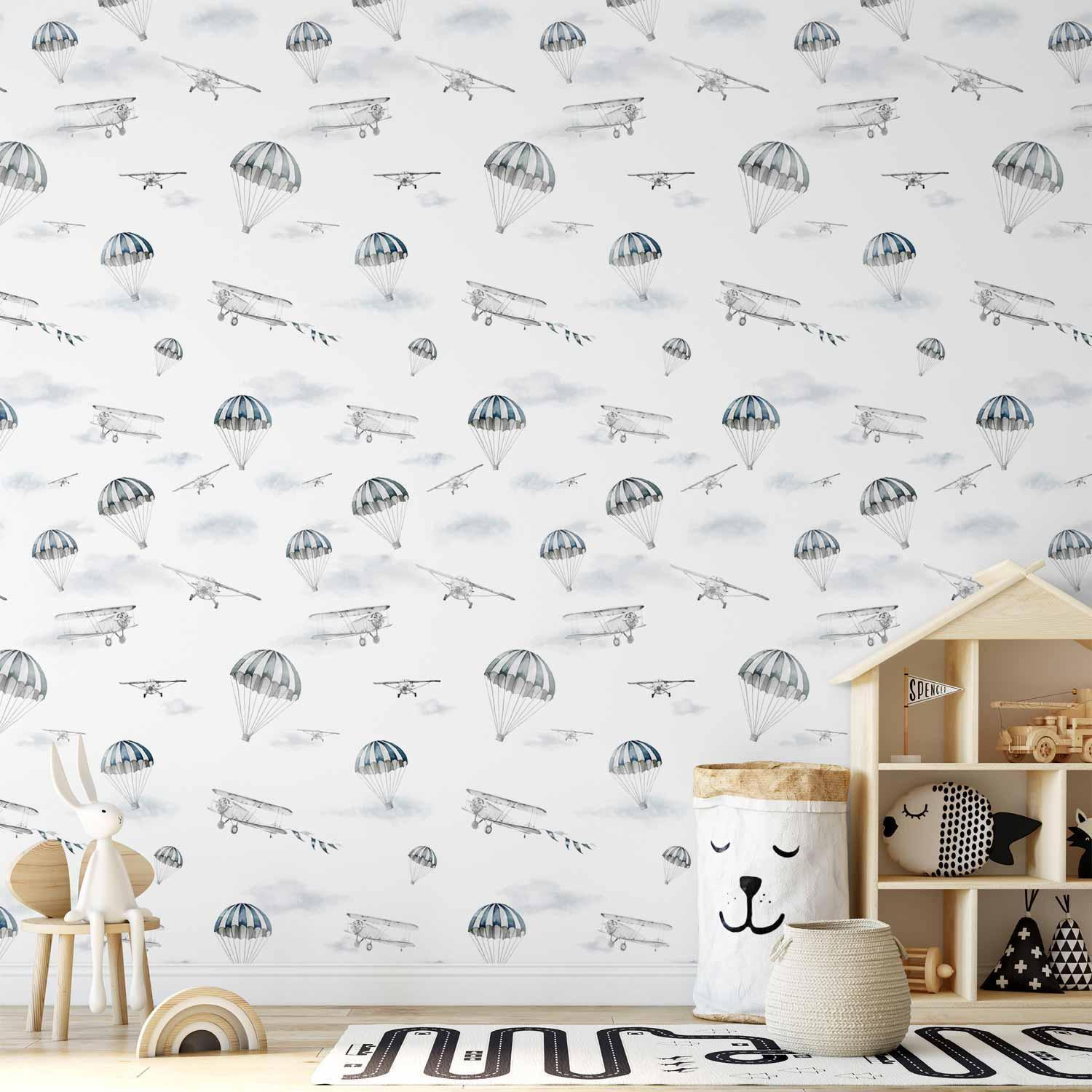 Premium UV-Resistant Watercolor Airplane Wallpaper