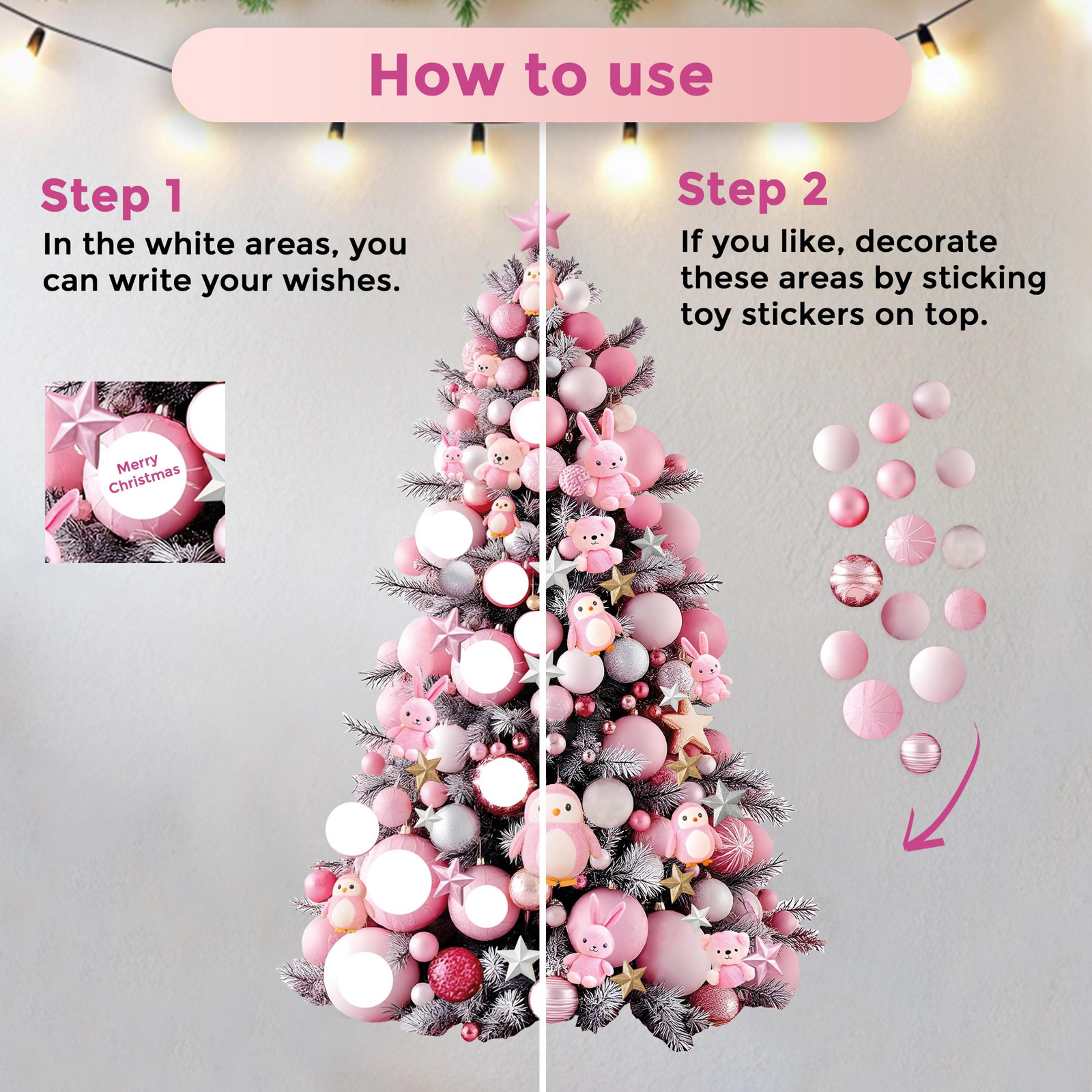 Pink Christmas Tree Wall Decal | Customizable Holiday Wall Sticker | Vinyl Wall Art for Kids Room | Interactive Christmas Decor *!