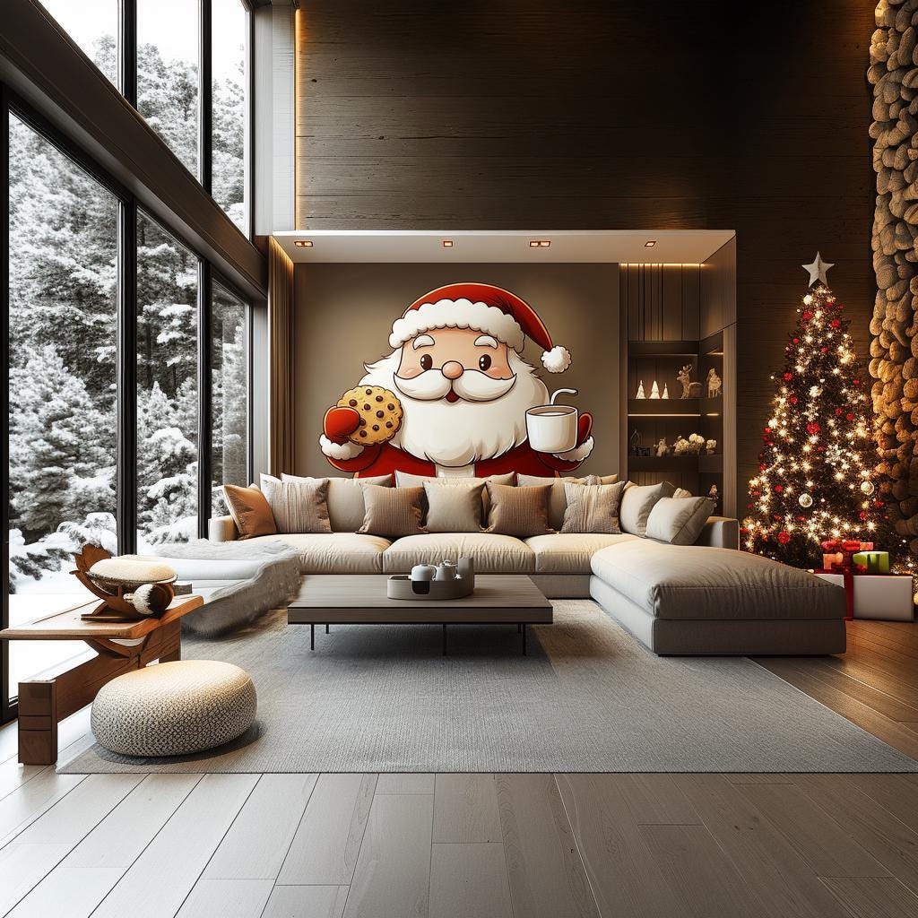 Peel and Stick Santa Claus Wall Mural – Festive Christmas Vinyl Wall Decor for Living Room & Holiday Spaces