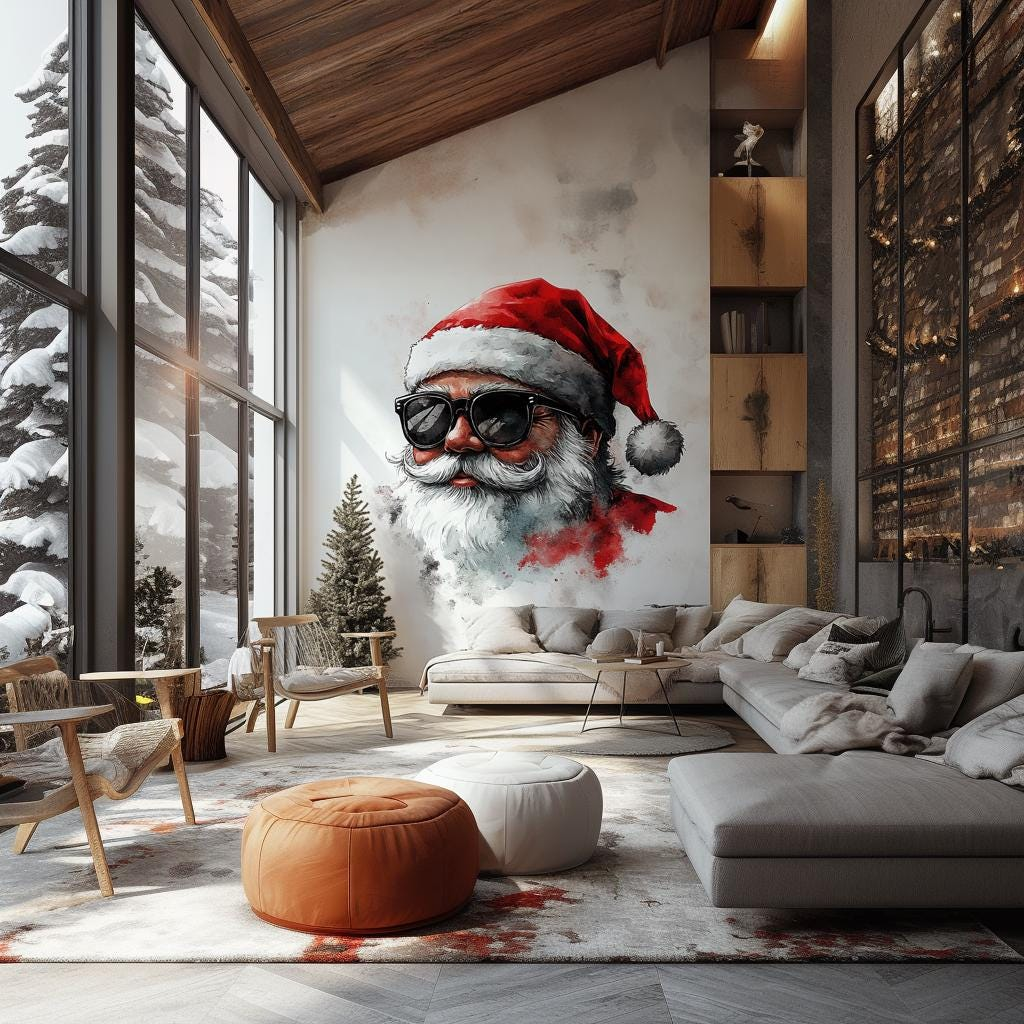 Cool Santa Wall Mural – Modern Christmas Vinyl Decal for Bold, Contemporary Holiday Spaces