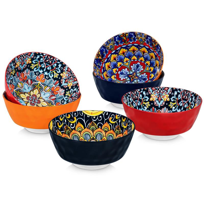 Vancasso Ceramic Bowls Set of 6 – 12oz & 26oz Colorful Cereal, Soup, Salad, Pasta, Oatmeal, and Dessert Bowls, Dishwasher & Microwave Safe