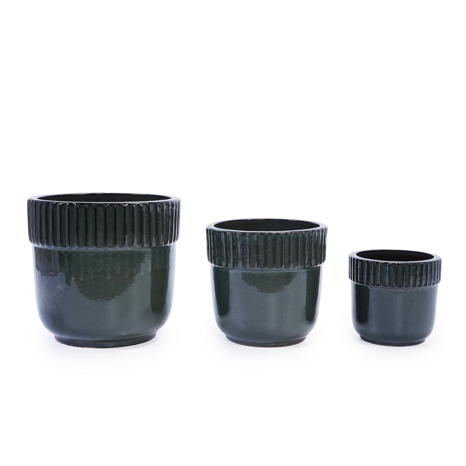 Ceramic Planter Set of 3 in Antique Black Ceramic Ribbed Pots for Indoor or Patio Plant Display