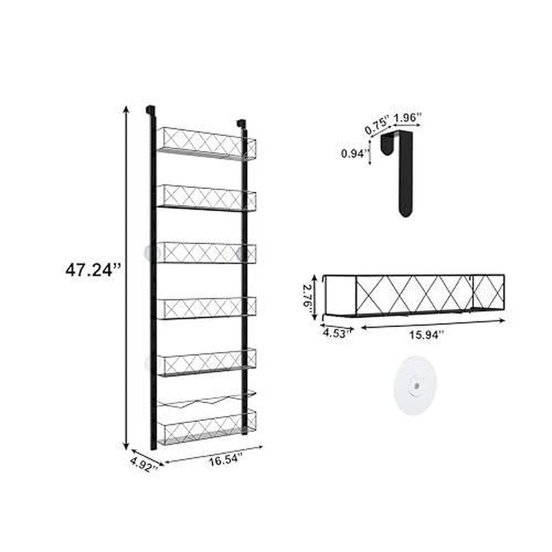 6-Tier Over-the-Door Pantry Organizer with Cloth Hook – Metal Kitchen Spice Rack and Can Storage, Maximize Pantry Door Space for Neat and Efficient Organization, Black