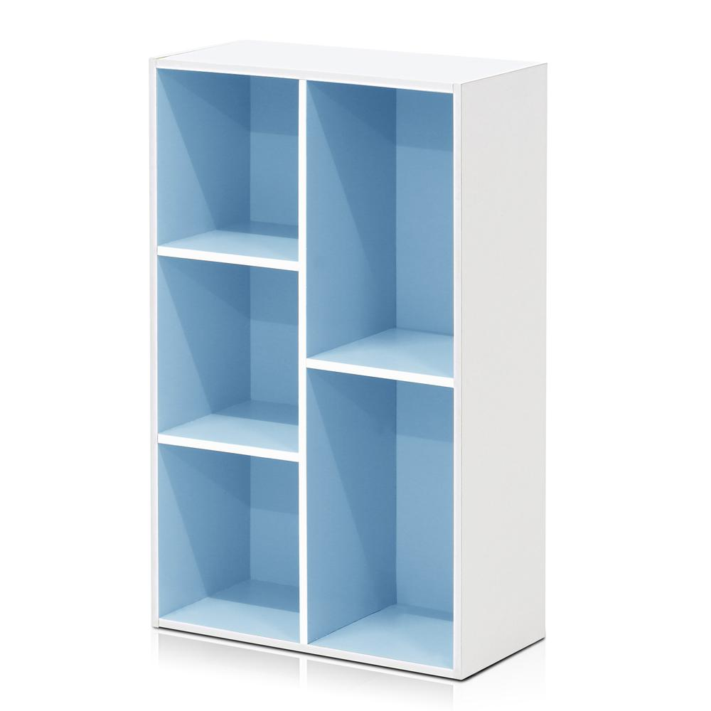Furinno Luder 5-Cube Reversible Open Shelf – White & Light Blue Storage Organizer