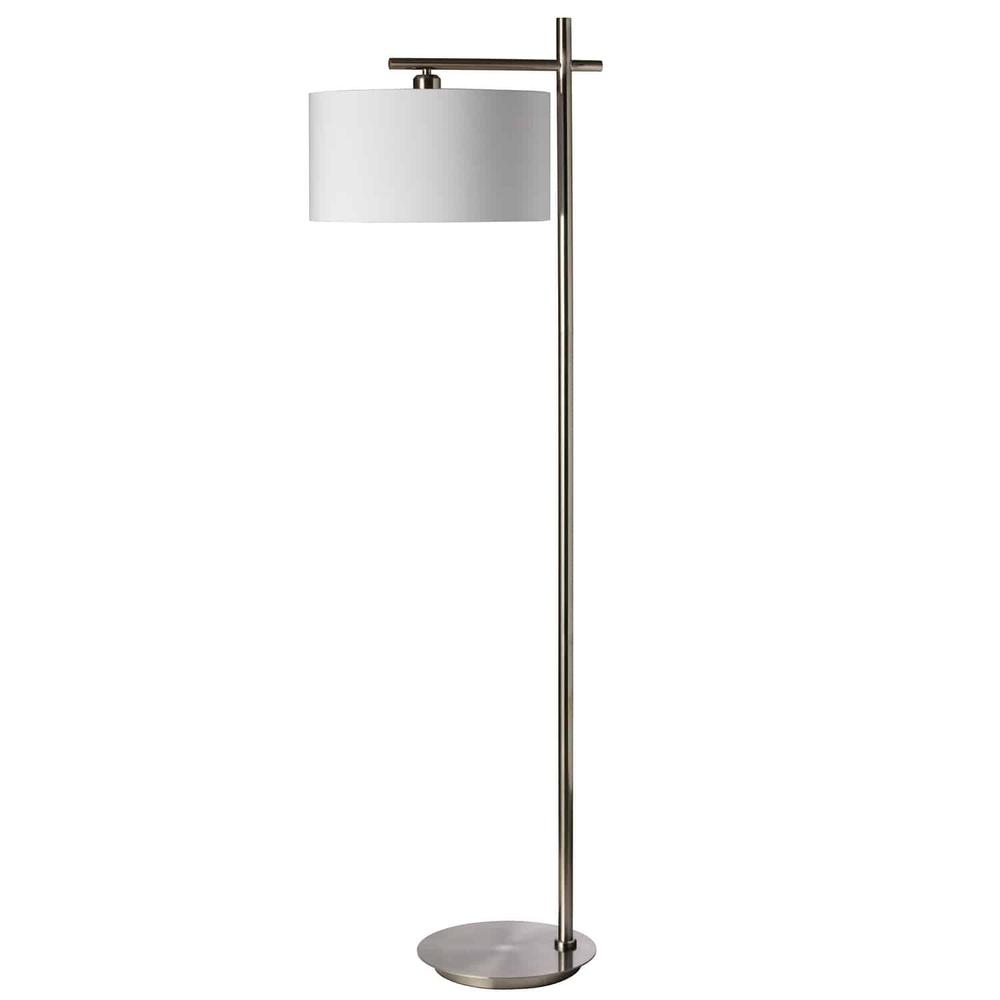 1LT Satin Chrome Floor Lamp – White Linen Shade