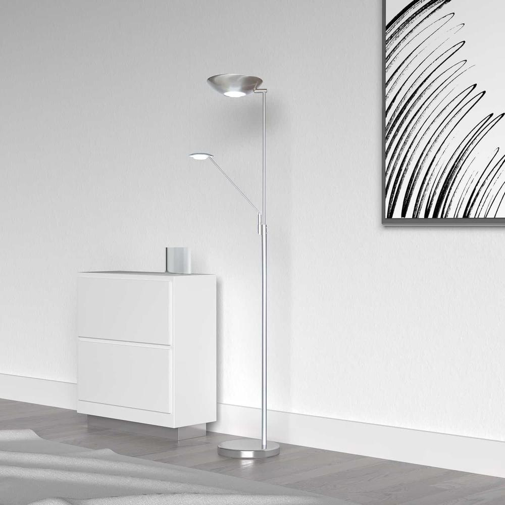 Dainolite Mother & Son LED Floor Lamp – Satin Chrome, 27W Dimmable