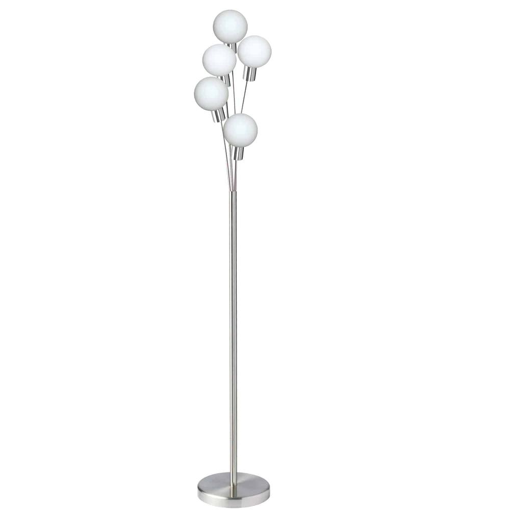 5LT Budding Branch Floor Lamp – Satin Chrome with White Glass