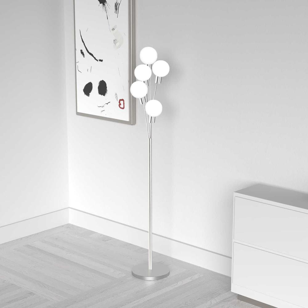 5LT Budding Branch Floor Lamp – Satin Chrome with White Glass