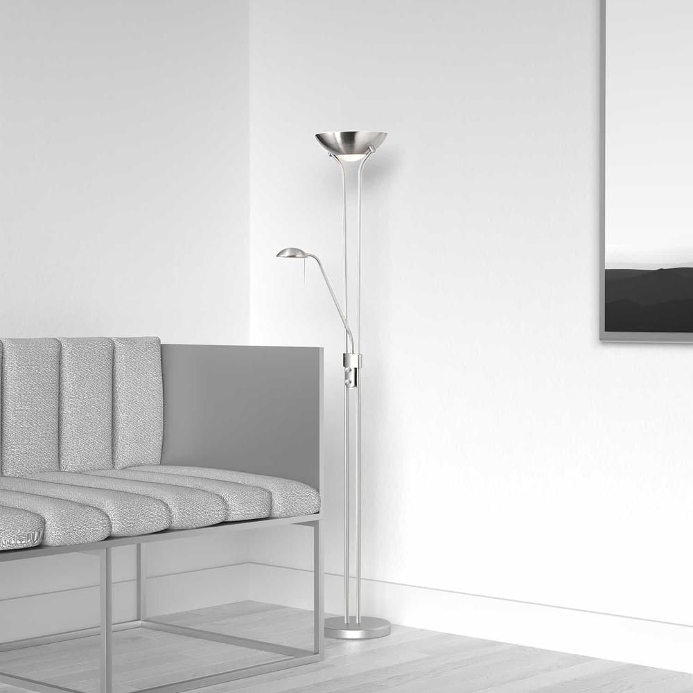 Dainolite Mother & Son Floor Lamp – Satin Chrome, Dual LED and Incandescent Lighting