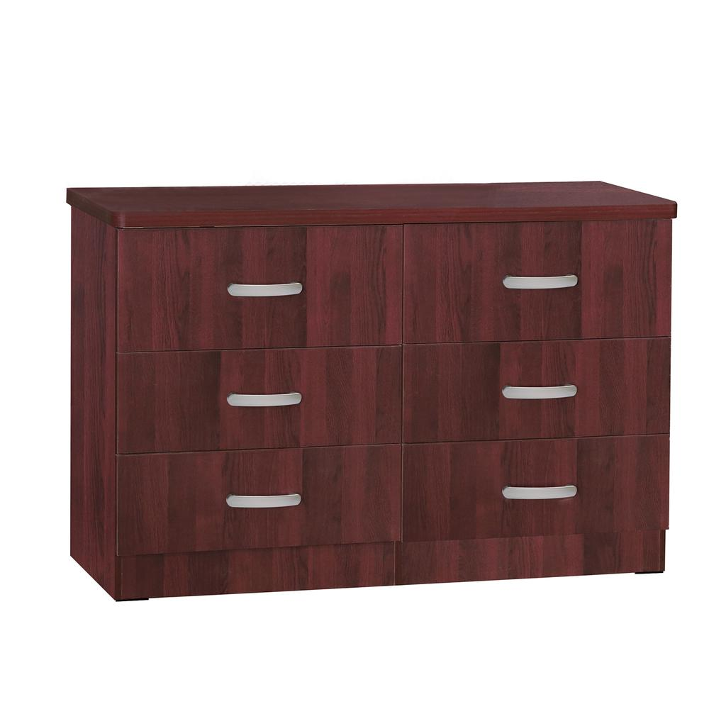 6-Drawer Engineered Wood Bedroom Dresser in Mahogany with Metal Drawer Glides