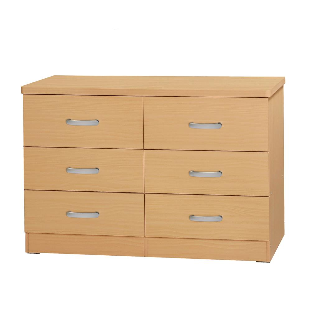 Better Home Products DD & PAM 6-Drawer Bedroom Dresser – Beech Engineered Wood with Silver Handles
