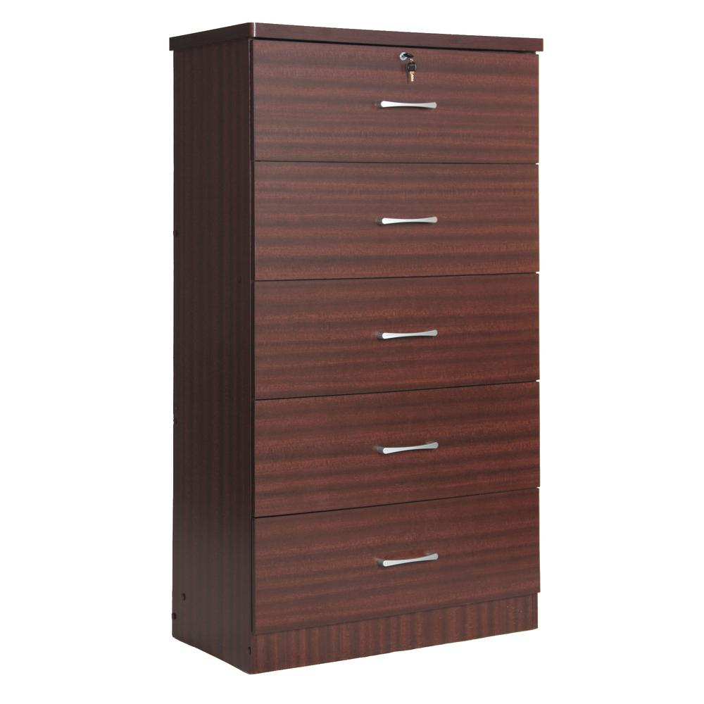 Better Home Products Olivia Tall 5-Drawer Wooden Chest Dresser – Mahogany Finish