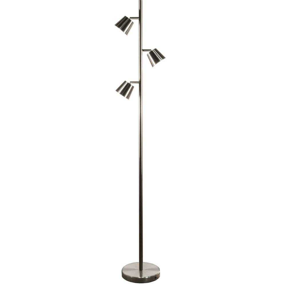 3-Light Adjustable LED Floor Lamp in Satin Chrome Metal