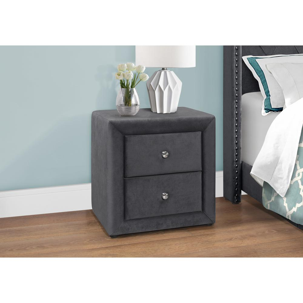 Dark Grey Velvet-Look Upholstered Nightstand with 2 Drawers – Chic Bedroom Accent Table