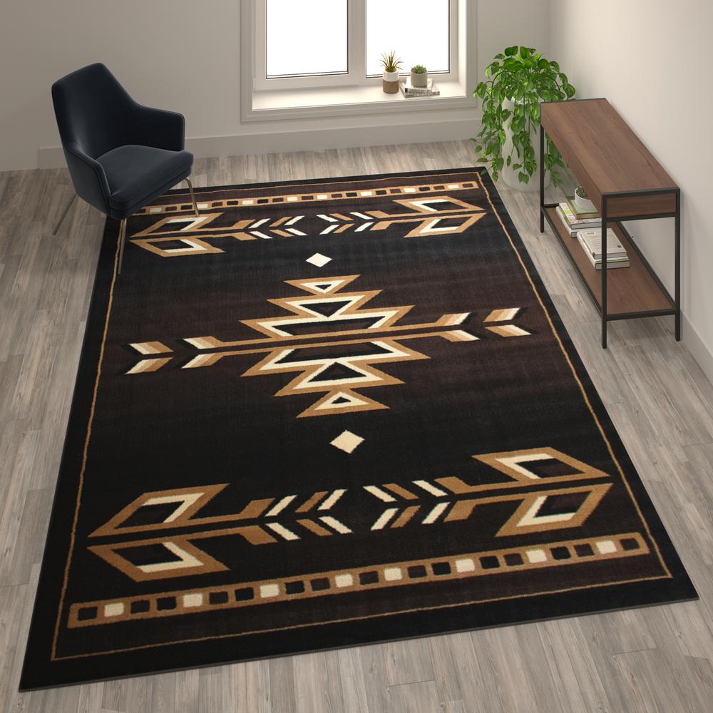 Southwestern 8' x 10' Brown Area Rug - Olefin Accent Rug with Jute Backing