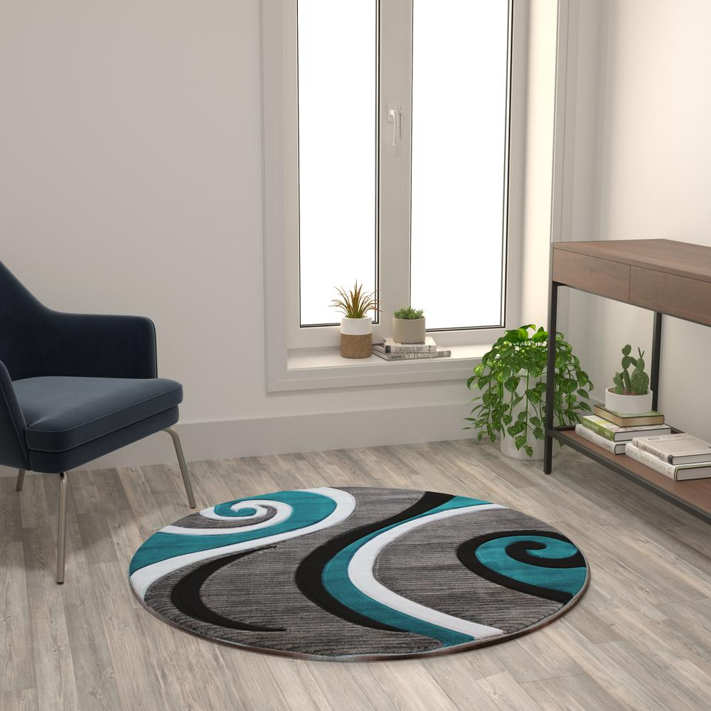 4' x 4' Turquoise Abstract Area Rug - Olefin Rug - Hallway, Entryway, or Bedroom