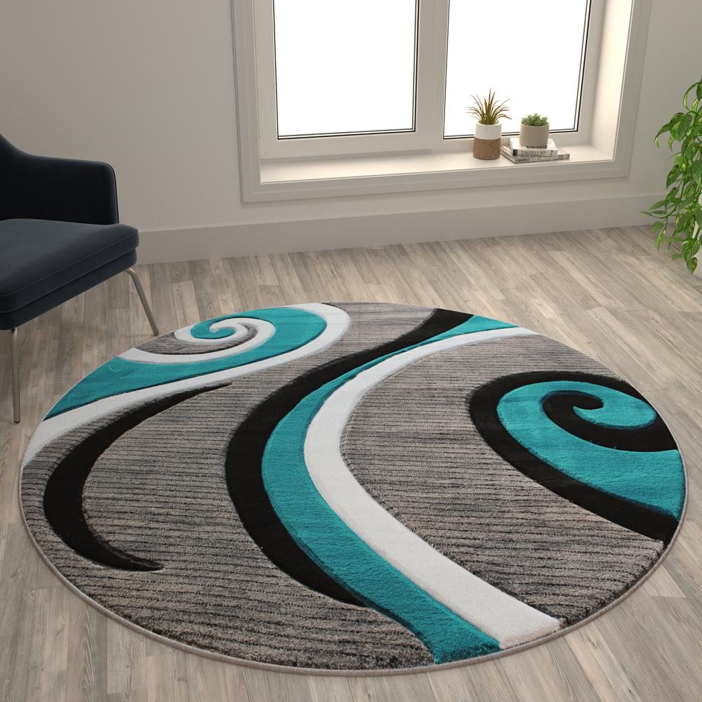 5' x 5' Turquoise Abstract Area Rug - Olefin Rug - Hallway, Entryway, or Bedroom