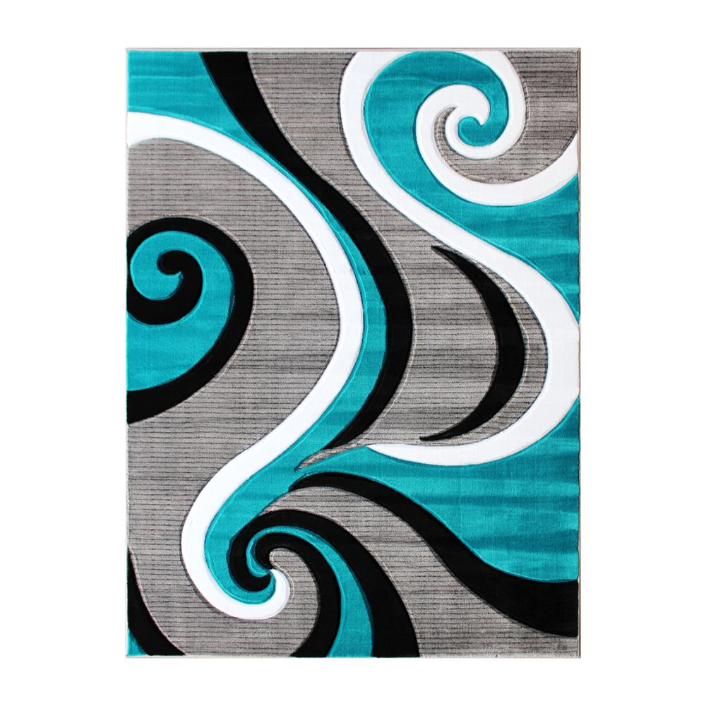 5' x 7' Turquoise Abstract Area Rug - Olefin Rug - Hallway, Entryway, or Bedroom