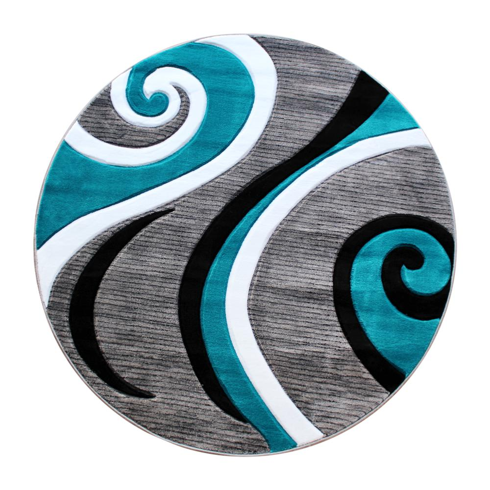 8' x 8' Turquoise Abstract Area Rug - Olefin Rug - Hallway, Entryway, or Bedroom