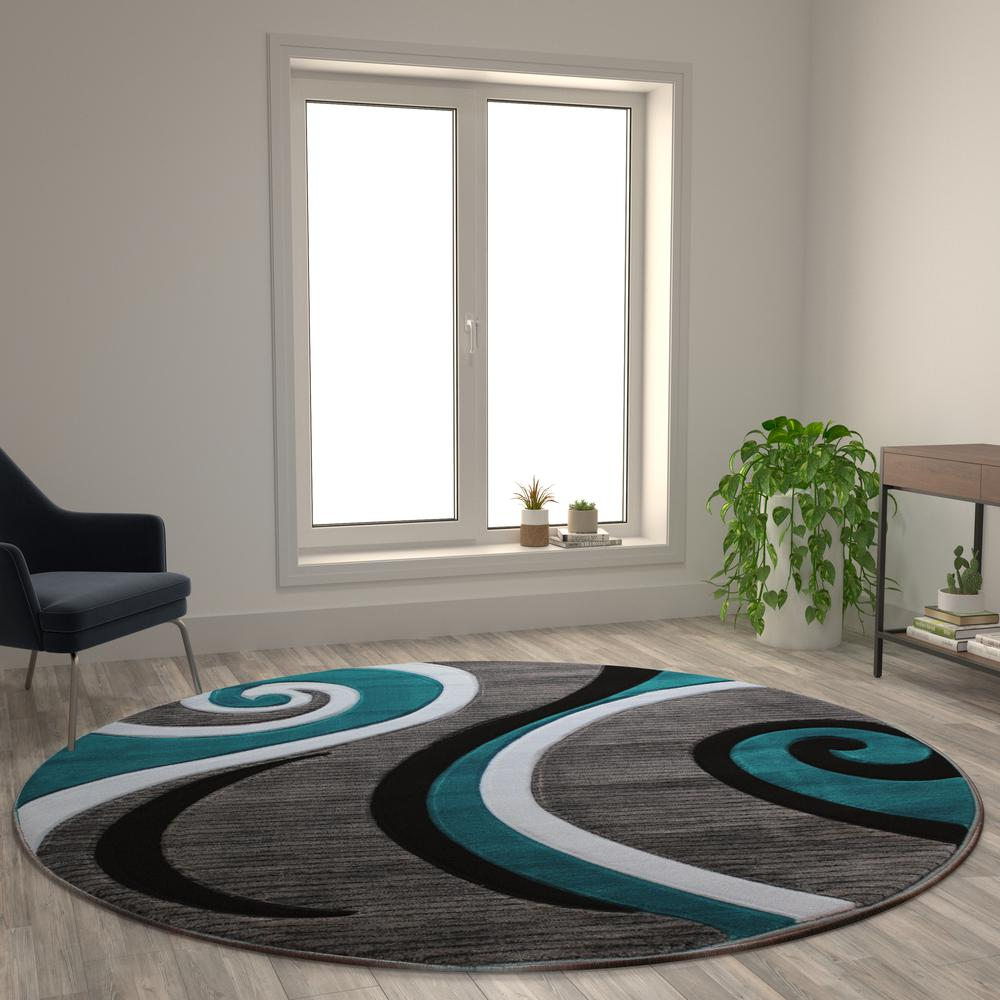 8' x 8' Turquoise Abstract Area Rug - Olefin Rug - Hallway, Entryway, or Bedroom
