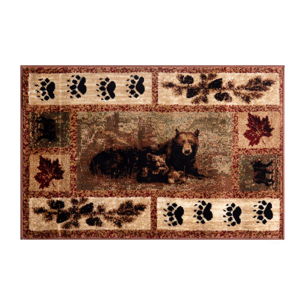 6' x 9' Mother Bear, Cubs Nature Themed Olefin Area Rug