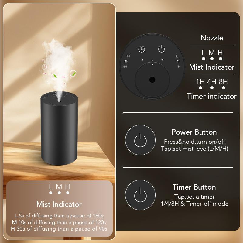 Cozome-Waterless Diffuser for Essential Oil USB Rechargeable Mini Scent Air Machine Aromatherapy Atomizing Diffuser Humidifier with 1/4/8 Hours Continuous Modes