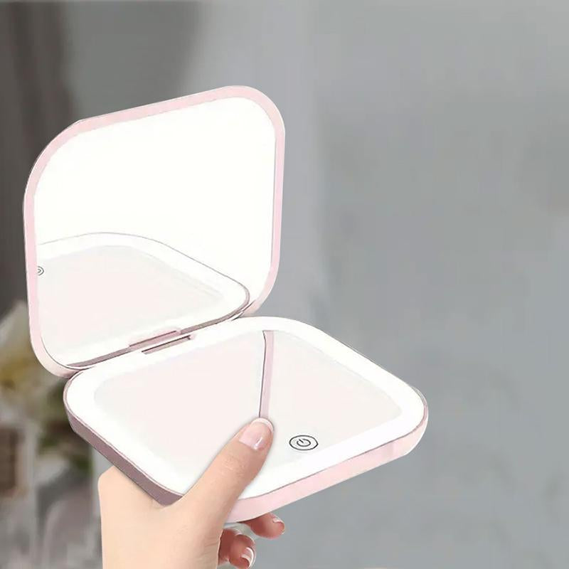 Portable LED Makeup Mirror – Compact Rechargeable Pocket Mirror with Light for Travel & On-the-Go Makeup