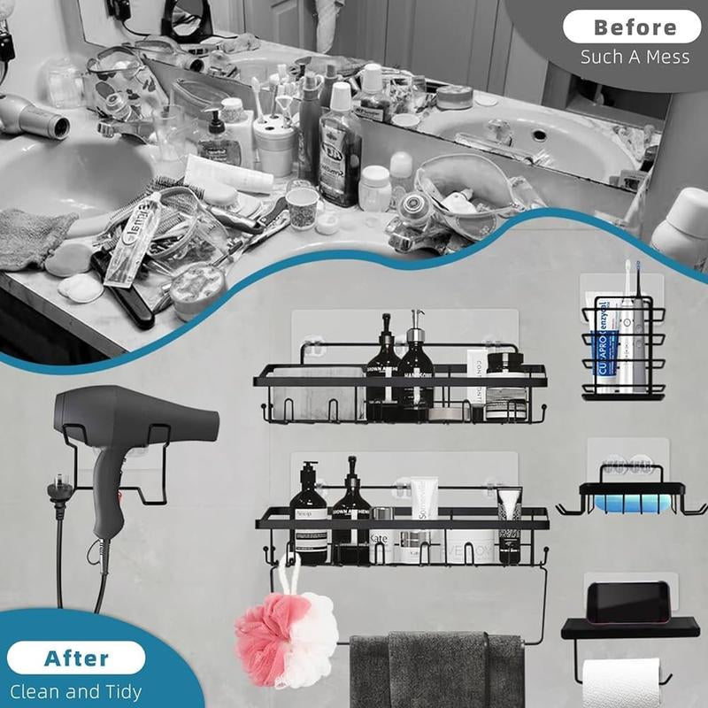 Stainless Steel Shower Caddy 7 Pack Adhesive Shelf Organizers for Bathroom Kitchen Storage