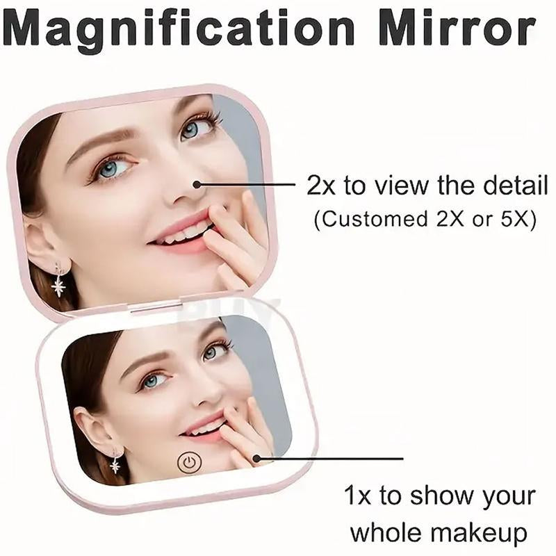 Portable LED Makeup Mirror – Compact Rechargeable Pocket Mirror with Light for Travel & On-the-Go Makeup