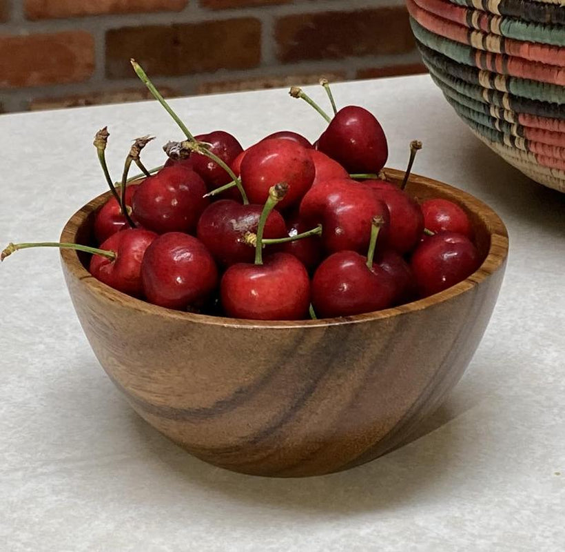 Set of 4 Handmade Acacia Wood Bowls – 5" x 2.5", Rustic Small Serving Bowls for Dips, Sauces, Salads, and Kitchen Décor