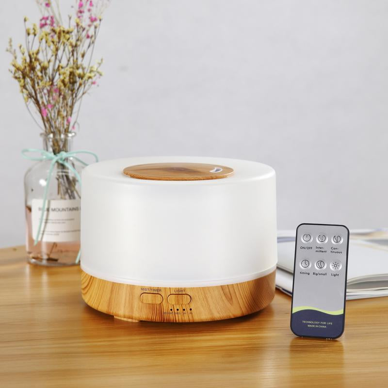500ml Ultrasonic Aroma Diffuser + 6 Essential Oils | Quiet Humidifier, Air Purifier, 7 LED Colors, Auto-Off Safety, Wood Grain Design for Home, Bedroom & Large Rooms